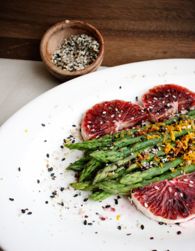 asparagus with gomasio and blood orange {wholly rooted}