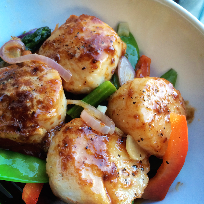 Grilled scallops with spring veg  {wholly rooted}